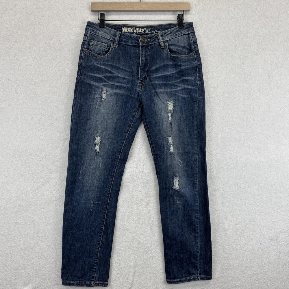 Machine Jeans Womens 28 Blue Distressed Denim Slim‎ Straight Zip Fly DMC-1A6269